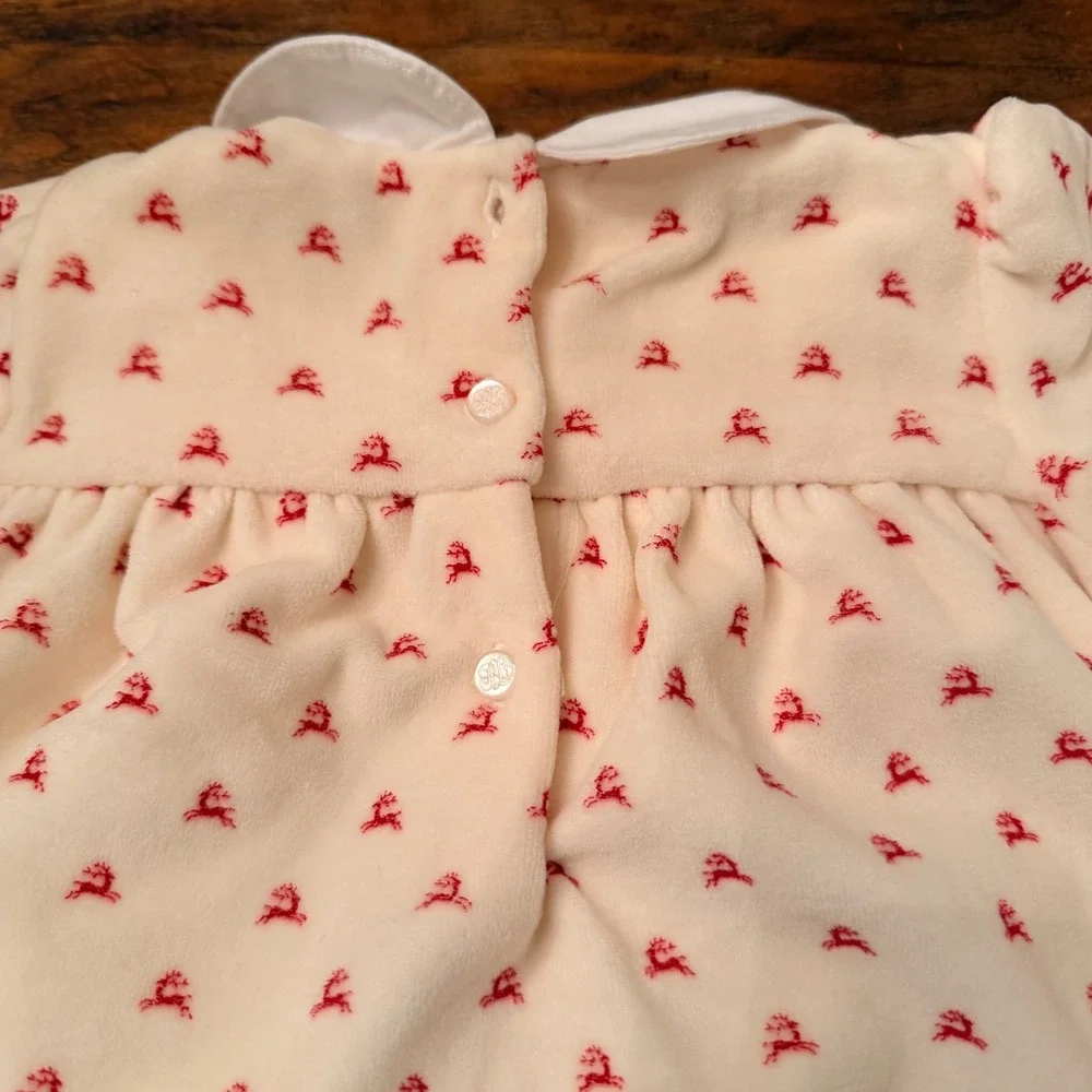 Ralph Lauren Baby Girls Ivory Red‎ Reindeer Velour Dress Bloomer Set 9M Holiday
